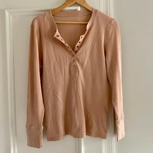 Aerie Waffle Knit Long Sleeve Button Up Collar Size Large
